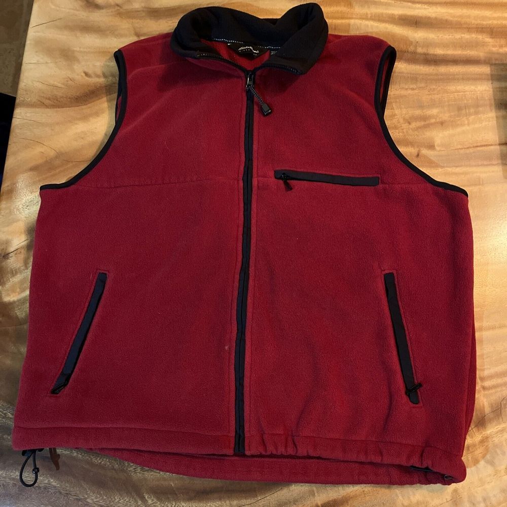 Eddie Bauer Jacket Men L Red Vintage Fleece Vest Full Zip‎ USA Polartec